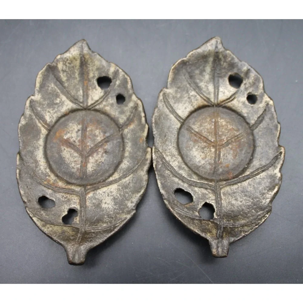 Set of 2 Japanese Nambu Tekki Cast Iron Leaf Teacup Saucers Coasters Signed